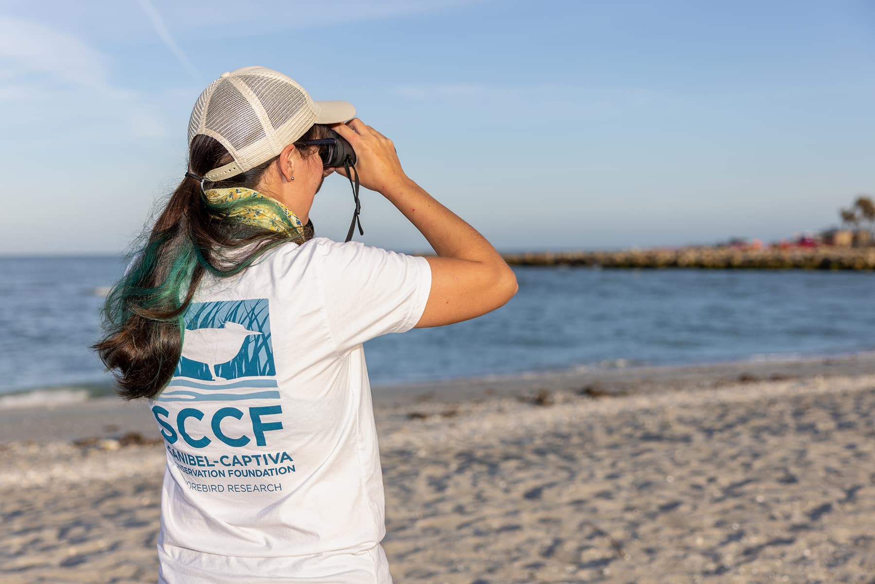 bird watching with binoculars on sanibel