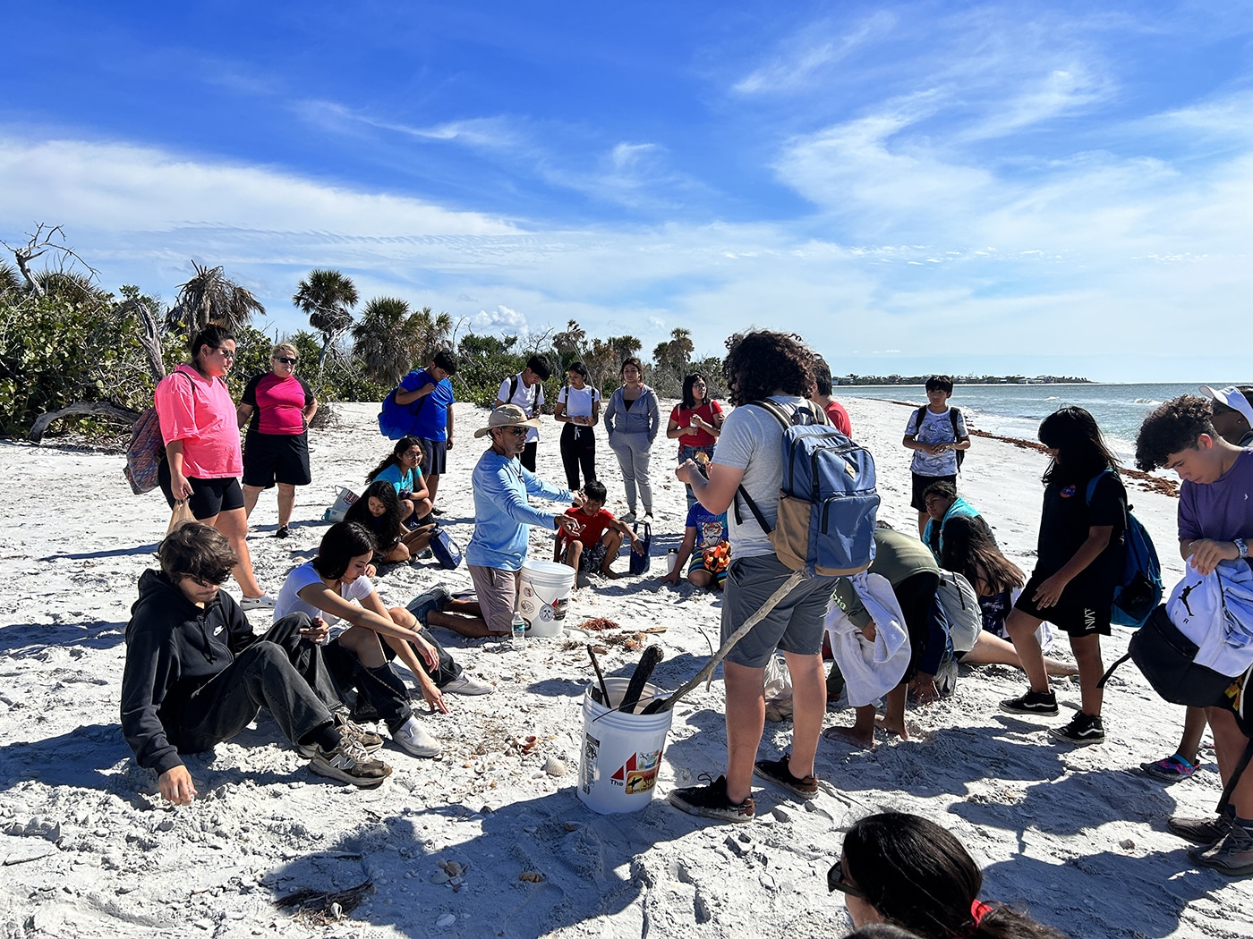 students exploring on beach 