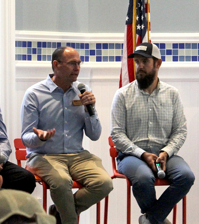 two people indoors talking