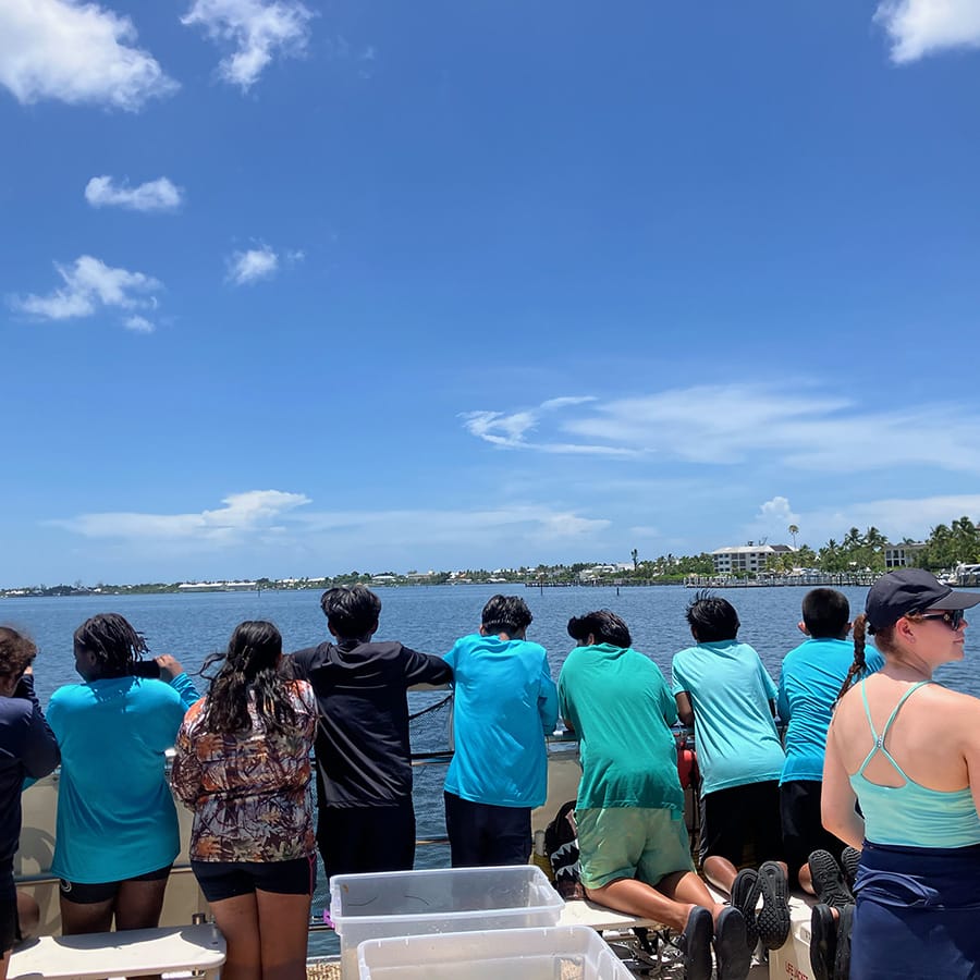 kids looking out of a boat