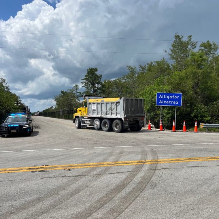 alligator Alcatraz sign and police car